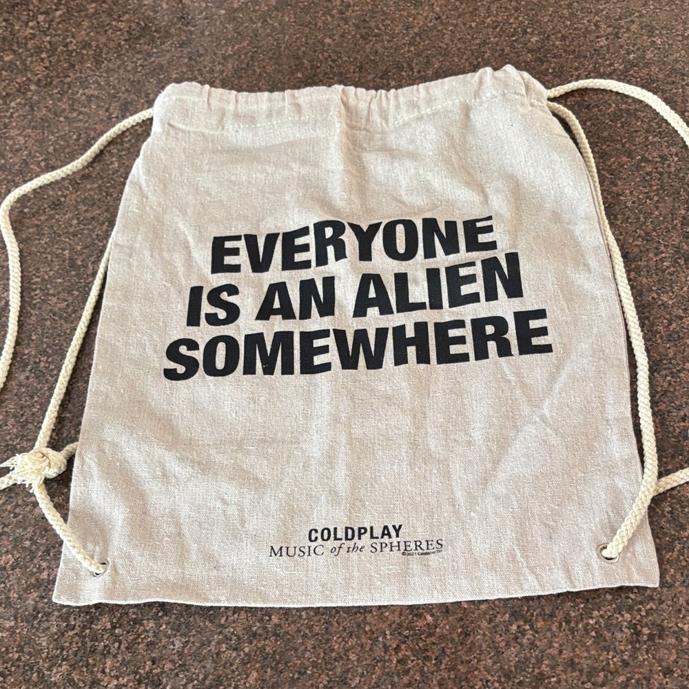 COLDPLAY EVERYONE IS AN ALIEN SOMEWHERE MUSIC OF THESPHERES DRAWSTRING BACKPACK